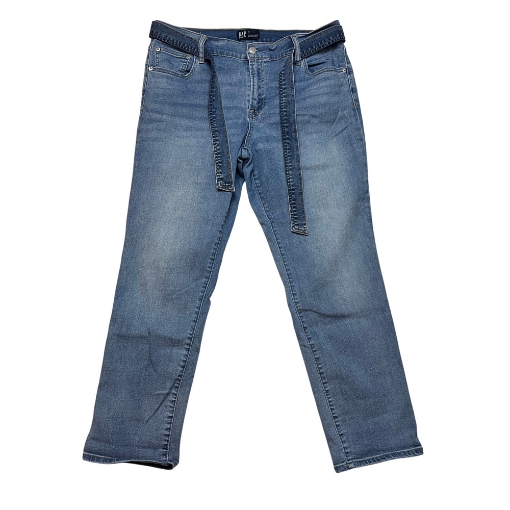 Gap Jeans Womens 32 Blue Girlfriend Gap For Good Medium Indigo Denim Tie Belt
